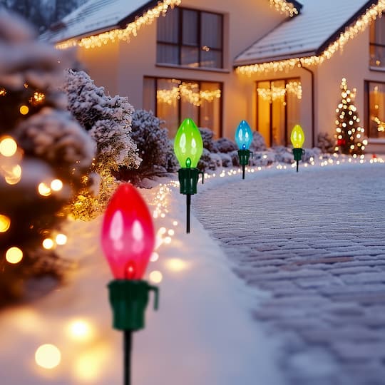 Northlight Multi-Color Jumbo C7 Bulb Marker Lawn Stakes 4-pc. Christmas Pathway Light, One Size, Multiple Colors